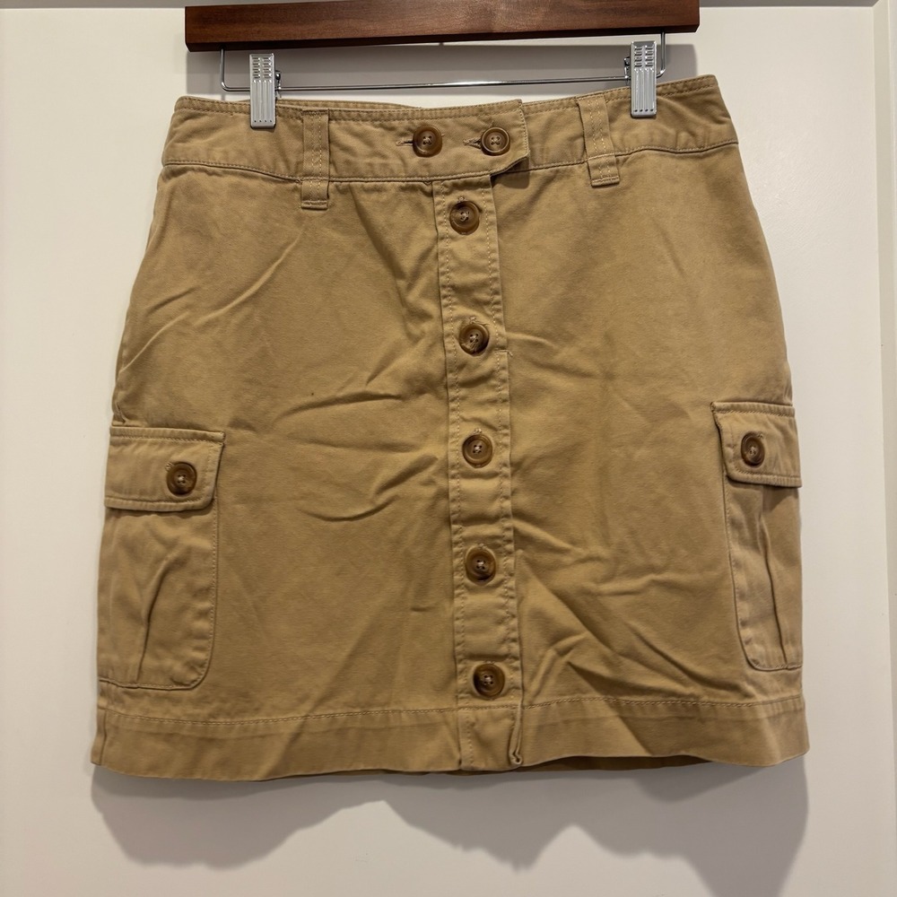 Geoffrey Beene Sport Tan Khaki‎ Cotton Cargo Mini Skirt Button Front Size 6